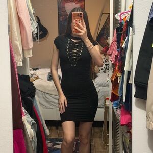Hot & Delicious Black Lace-Up Mini Dress